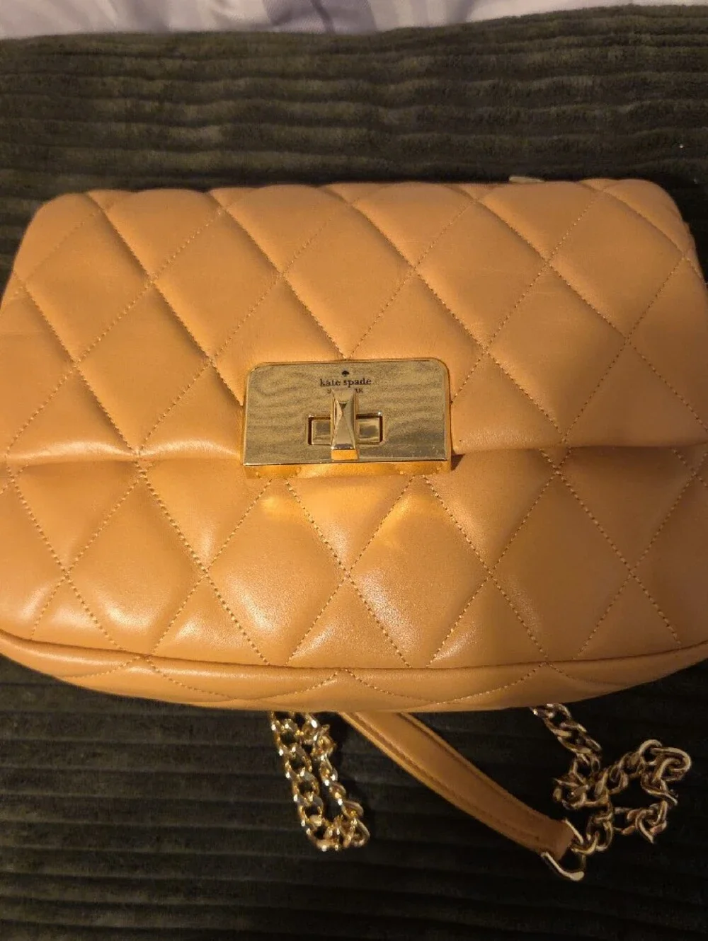 kate spade Quilted Shoulder Bag in Camel Tan with Gold Hardware